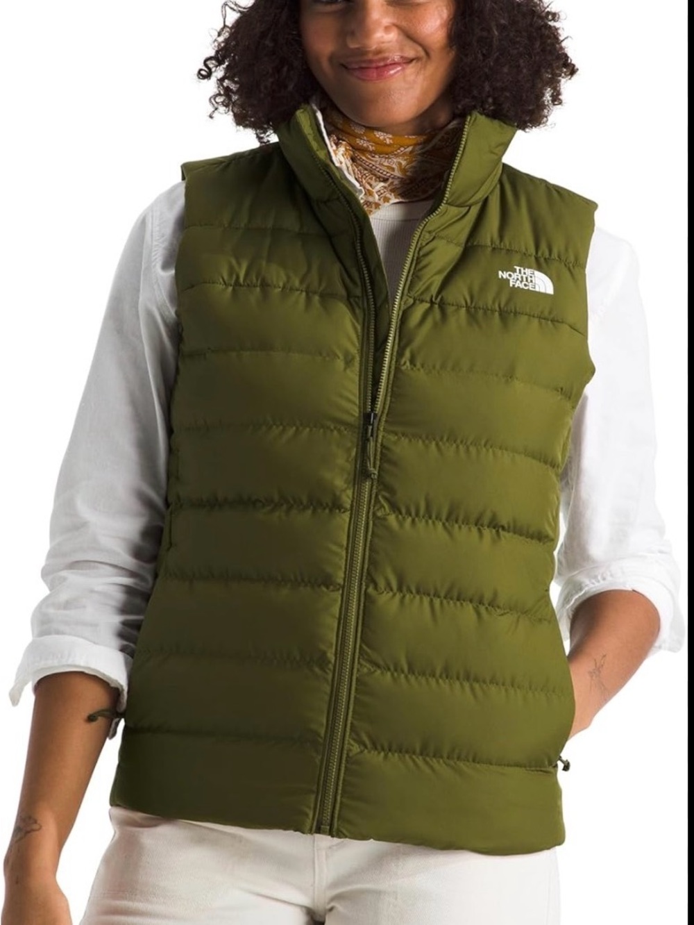The North Face Olive Green Down Puffer Vest Women’s Medium Full Zip Layer